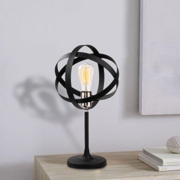 Opviq Lampe de table en métal | 24cm de diamètre, 50cm de hauteur | Nickel Noir