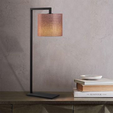 Opviq Metalen Tafellamp | Stoffen Kap | 27x20cm | 65cm Hoogte | Bruin Zwart