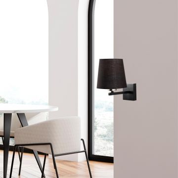 Opviq Wall Lamp | Metal Body, Fabric Cap | 18x24cm | Height 30cm | E27 Max 40W | IP20 | Black Nickel Cream