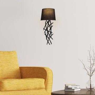Opviq Wall Lamp | Iron Body, Fabric Cap | Size : 15x28cm | Height : 72cm | Color : Black