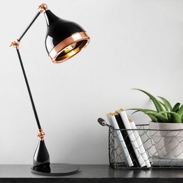 Opviq Tafellamp | Metalen Lamp | Verstelbaar | Zwart Koper