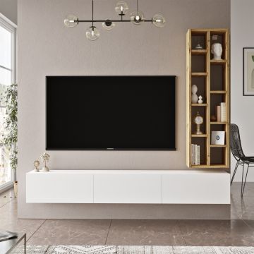 Yardley TV-meubel | 100% Melamine Eiken Wit | Zwevend | 174cm Breedte