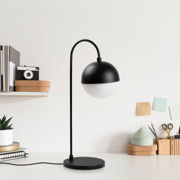 Fulgor Lampe de table | Corps en métal, chapeau en verre | 18x25x53cm | Noir Blanc