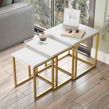 3-delige Woody Fashion Nesting Tables | Wit Marmer Goud".