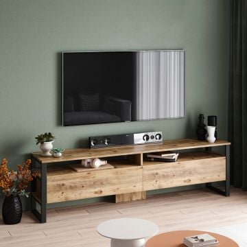 Meuble TV moderne avec revêtement mélaminé | Pin Atlantique | 100% Panneau de particules | 180x56x35.5cm