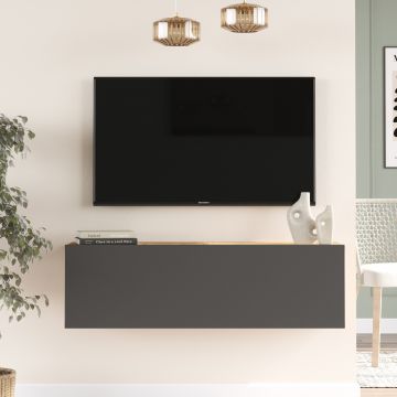 Locelso Meuble TV | 100% Mélamine | 18mm | 100 cm x 29 | Pin Anthracite
