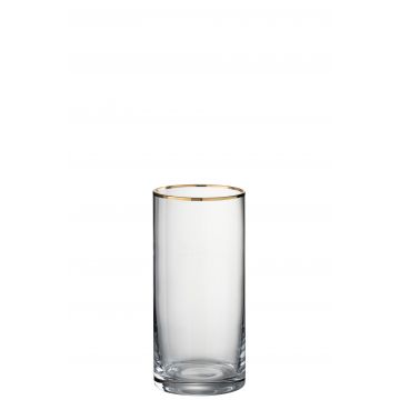 Drinkglas rand cilinder hoog glas transparant/goud