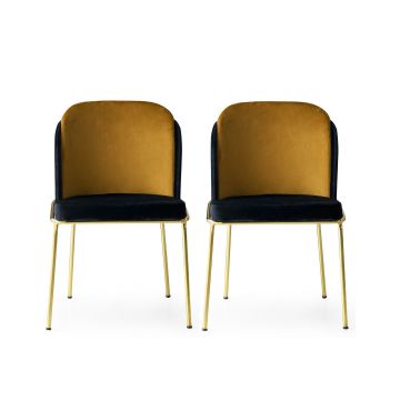 Ensemble de 2 chaises élégantes | Tapissées de velours | Structure 100% métal | Couleur noir et or