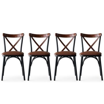 Ensemble de chaises confortables et élégantes (4) | Structure en métal, siège en cuir PU | Marron