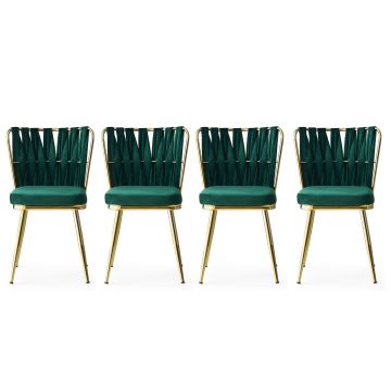 Stijlvolle en comfortabele 4-delige stoelenset | Goudgroen | 100% metalen frame | Zitting van fluweelstof