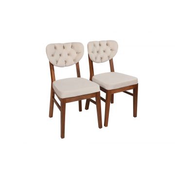 Vella Chair Set (2 pcs) | 100% Wooden Frame | Velvet Fabric | Walnut Beige