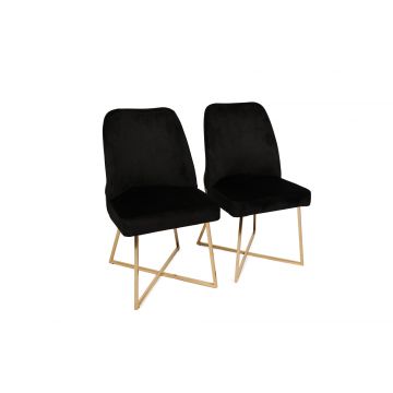 Ensemble de chaises Vella - Structure en métal à 100 %, assise en velours/faux cuir, noir doré