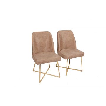 Ensemble de chaises Vella (2 pièces) | Structure en métal | Assise en velours | Brun doré
