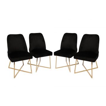 Vella Chair Set (4pc) | 100% Metal Frame | Velvet/Faux Leather | Gold Black