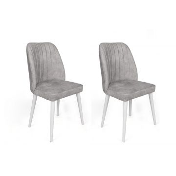 Woody Fashion Chair Set | Metalen Frame, Fluwelen Zitting | Grijs Wit".