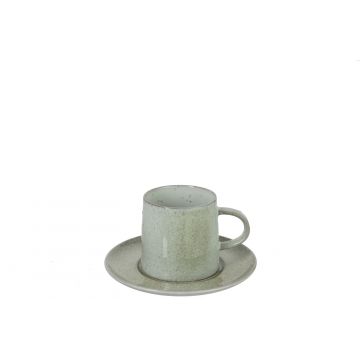 Tasse + sous-tasse eclaboussures ceramique menthe
