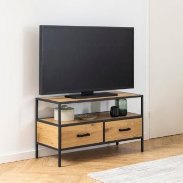 Tv-meubel Dover 90cm, 2 lades - wilde eik/zwart