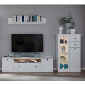 Woonkamerset Brandson Baxter | tv-meubel, opbergkast, plank | Wit