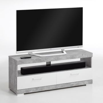 Tv-meubel Cristal 120cm - beton/hoogglans wit