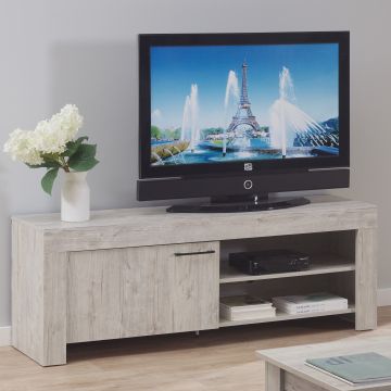 Meuble TV Daniella 155cm, 1 porte - décor chêne gris 