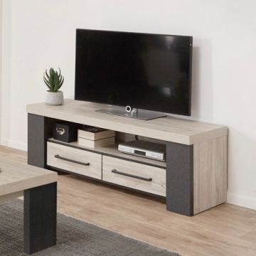 Tv-meubel Haruko 140cm, 2 lades - antraciet/grijze eik 