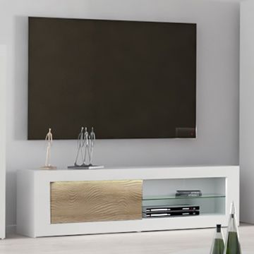Tv-meubel Kaia 170cm - hoogglans wit/eik