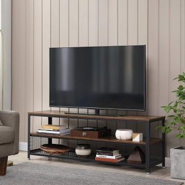 Salontafel/tv-meubel Bill 140x40 2 legplanken - rustiek bruin/zwart