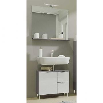 Ensemble de salle de bain Mauro | Meuble lavabo et miroir mural avec éclairage | Blanc