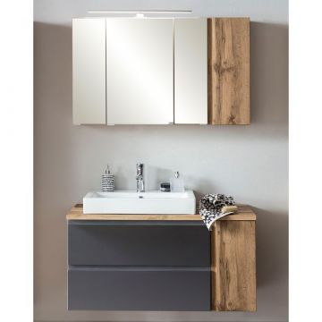 Ensemble de salle de bain Varese | lavabo et armoire de toilette avec éclairage | Design Wotan Oak/gris