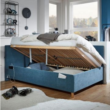 Kofferbed Cool | 140 x 200 cm | Met rugleuning | Blauw design