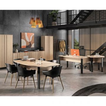 Bureauset Faro | Bureautafel, bijzettafel, archiefkasten, opbergkasten, vergadertafel | Blonde Oak-design