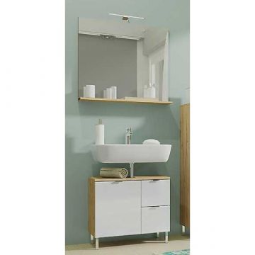 Ensemble de salle de bain Mauro | Meuble lavabo, miroir avec éclairage | Blanc