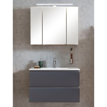 Badkamerset Varese | Wastafel en spiegelkast met verlichting | Wotan Oak/grijs-design