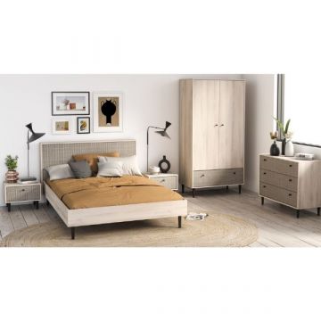 Ensemble de chambre à coucher Sayuri | Grand lit, table de chevet, armoire, commode | Kronberg Oak design