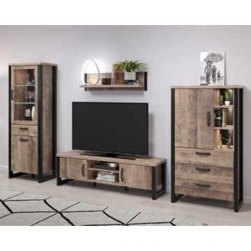 Woonkamerset Emile | tv-meubel, plank, vitrinekasten | Tobacco Brown Oak-design