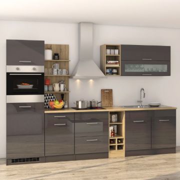 Kitchenette Milan | Comprend hotte, plaque de cuisson, four et réfrigérateur | Gris graphite
