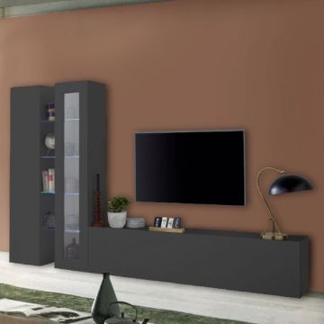 tv-meubelset Natasha | tv-meubel, vitrinekast, opbergkast en opbergvakjes | Antracietkleurig