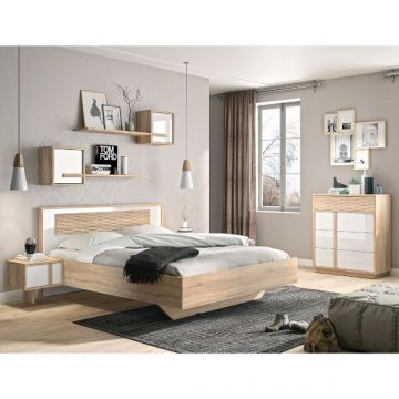 Slaapkamerset Alto | Tweepersoonsbed, nachtkastje, wandrek, commode | Sonoma Oak/white-design