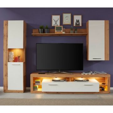 Woonkamerset Rock | tv-meubel, plank, vitrine- en hangkast | Wotan Oak White-design