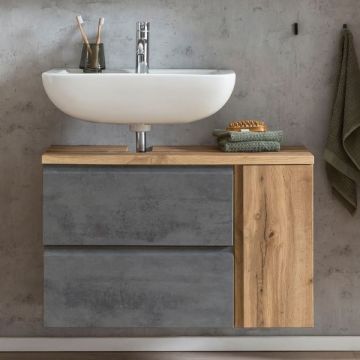 Meuble lavabo Varese | 85 x 47 x 56 cm | Wotan Oak / Couleur béton