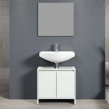 Combinaison salle de bain Basix | Lavabo avec meuble bas et miroir | Blanc