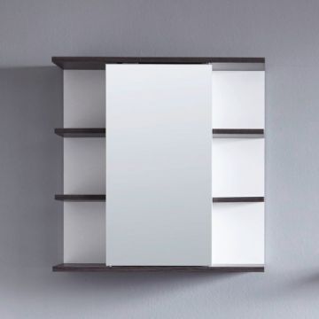Miroir avec compartiment de rangement | 60 x 20 x 60 cm | Mélaminé blanc | Gamme California/San Diego | Design Smoky Silver