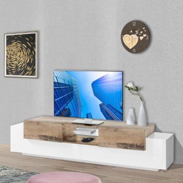 tv-meubel Porro | 220 x 45 x 51 cm | High Gloss White & Maple Pereira-design