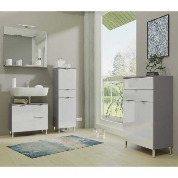 Ensemble de salle de bains Mauro | Meuble lavabo, commode, meuble d'appoint et miroir mural | Blanc graphite