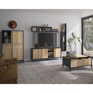Ensemble salon Esteban | Table basse, meuble de rangement, meuble TV, étagère murale | Helvezia Oak design