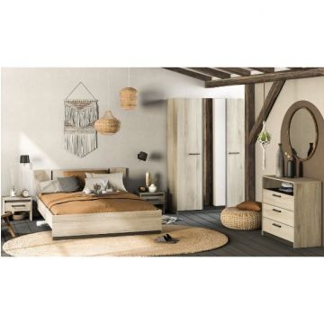Slaapkamerset Waylon | Tweepersoonsbed, nachtkastje, kledingkast, commode | Waterford Oak-design