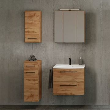 Badkamerset Manchester | Wastafelkast, spiegelkast, hangkast, bijzetkast | Wotan Oak-design