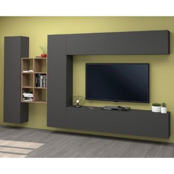 tv-meubelset Natasha | tv-meubel, opbergkasten, wandkast en opbergvakken | Antracietkleurig