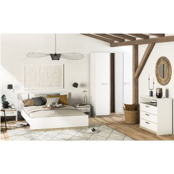 Ensemble de chambre à coucher Waylon | Grand lit, table de chevet, armoire, commode | Kronberg Oak White design