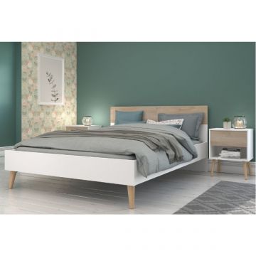 Slaapkamerset Hardy | Tweepersoonsbed, nachtkastje | Oak White-design